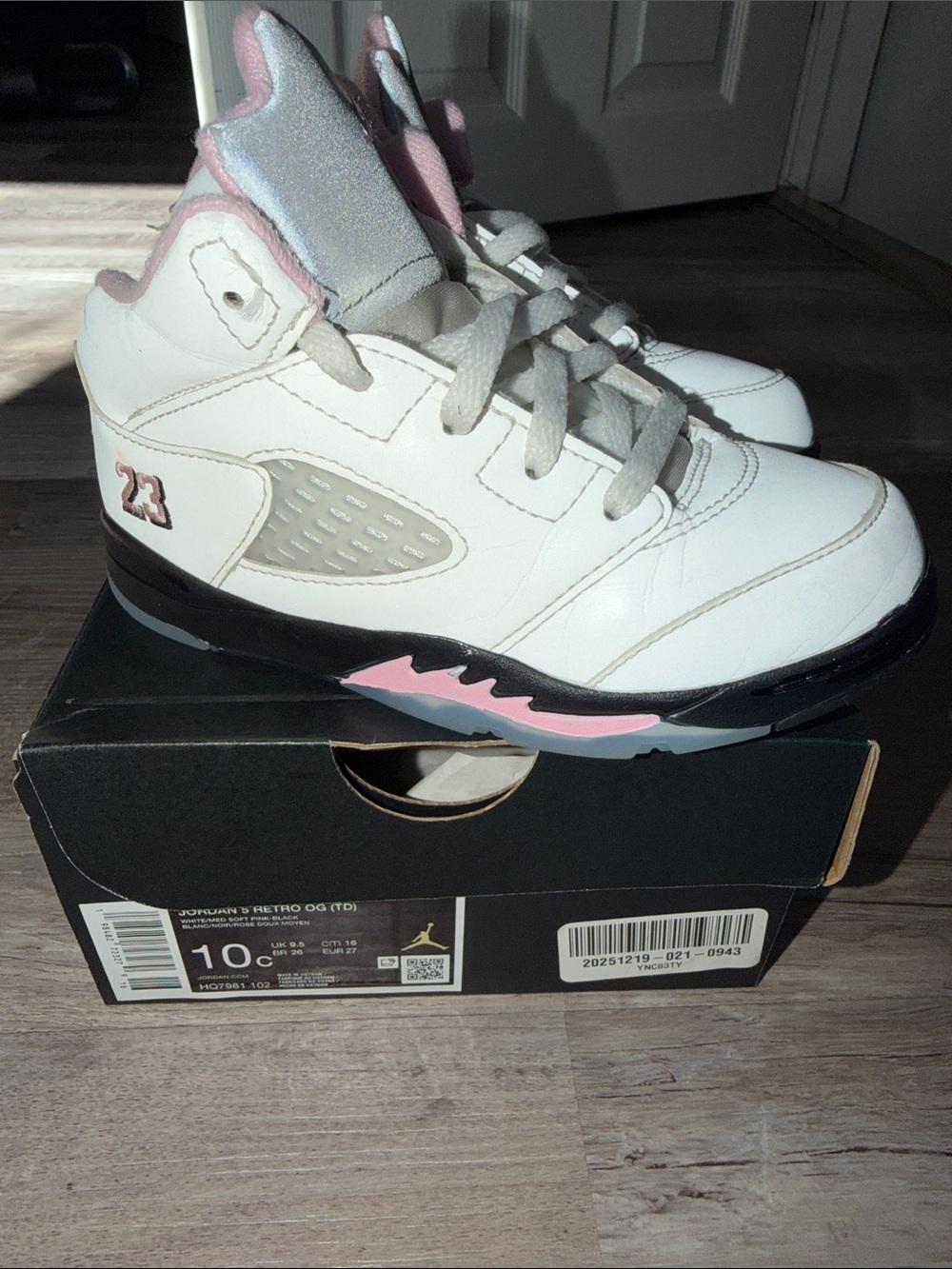 Jordan 5 Retro OG Kids White and Pink High-Top Sneakers